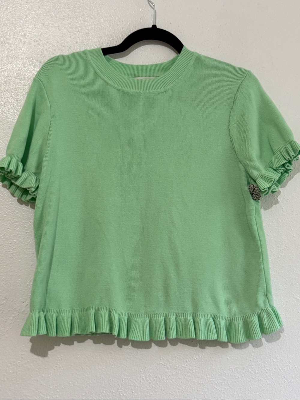 Free Assembly Ruffle-Hem Short Sleeve Knit Top in Mint Green. Sz L.
